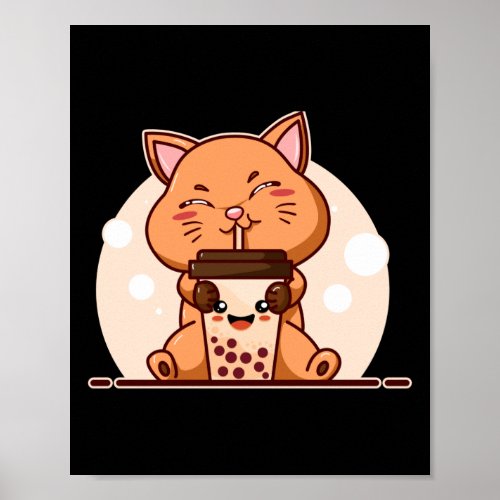 Bubble Kawaii Cat Drinking Boba Tea Poster