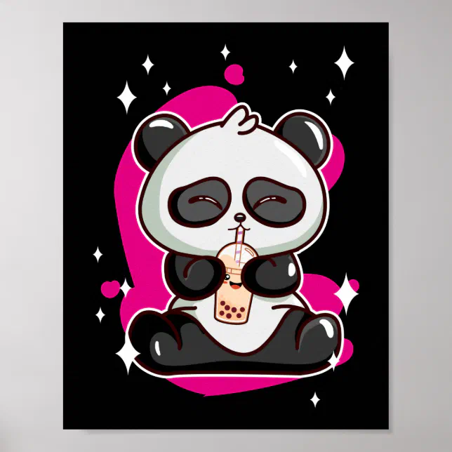 Bubble Kawaii Panda Drinking Boba Tea Poster | Zazzle