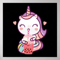 Bubble Kawaii Unicorn Drinking Boba Tea