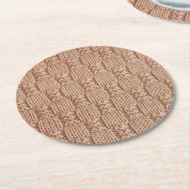 Bubble Knit Stitch Pattern by Shirley Taylor Round Paper Coaster (Angled)