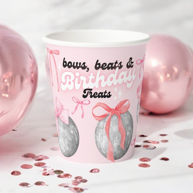 Bubble Letters Pink Bow Disco Balls Paper Cups (Creator Uploaded)