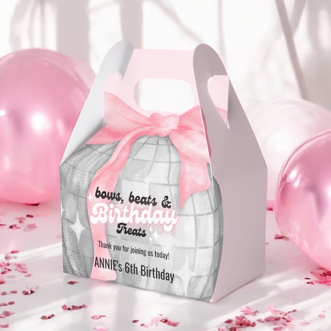 Bubble Letters Pink Bow Silver Disco Ball Birthday Favor Boxes (Creator Uploaded)