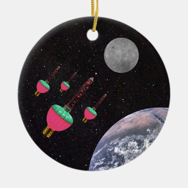 Bubble Lights in Space Ceramic Ornament (Front)