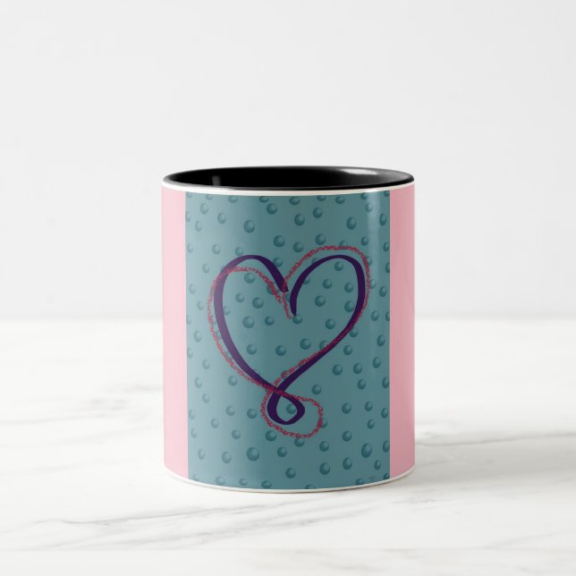Bubble Love 2-tone mug: pink Two-Tone Coffee Mug (Center)