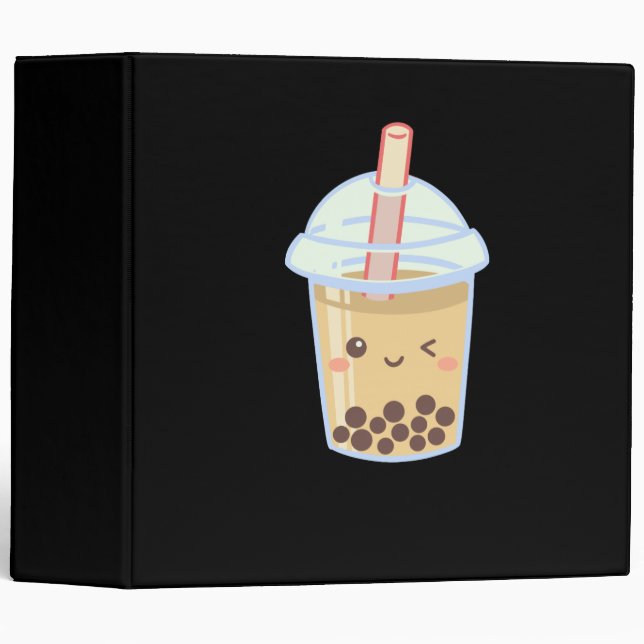 Bubble Milk Tea Boba Cute 3 Ring Binder (Front/Spine)