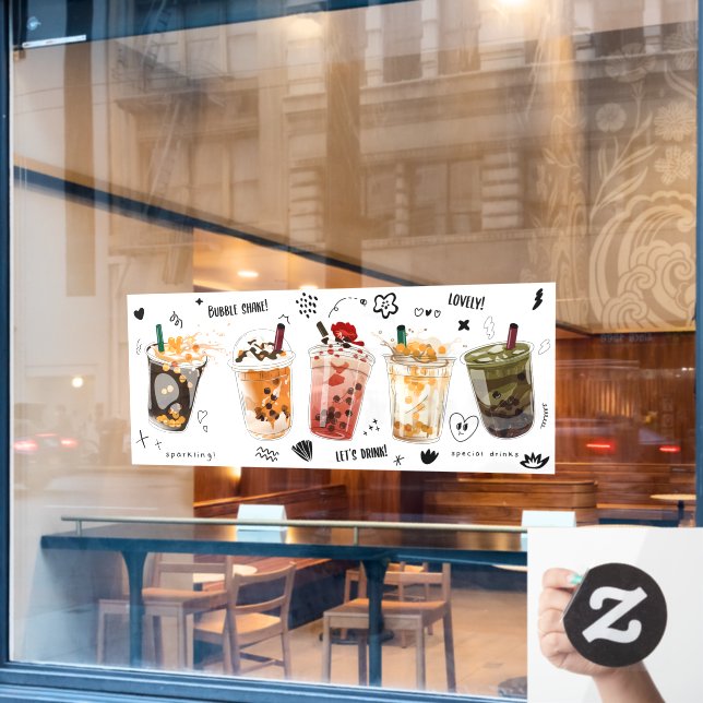 Bubble Milk Tea Boba Pearl Milk Yummy Drinks  Window Cling (Cafe Window)