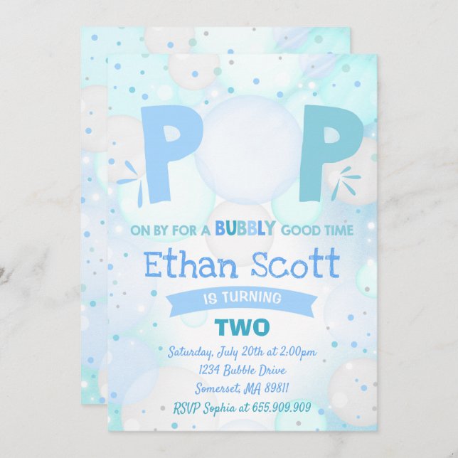 Bubble Party Birthday Invitation Bubbly Birthday (Front/Back)