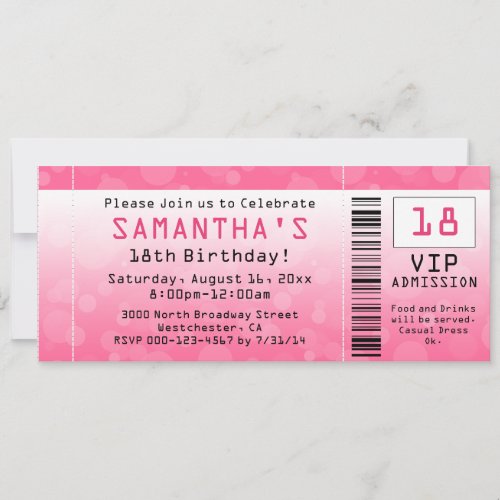 Bubble Pink Ticket Invitations
