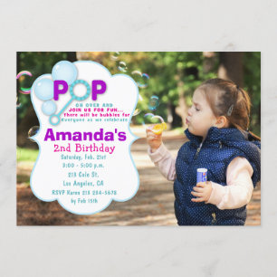 Bubble Pop Girl Photo Birthday Party Invitation