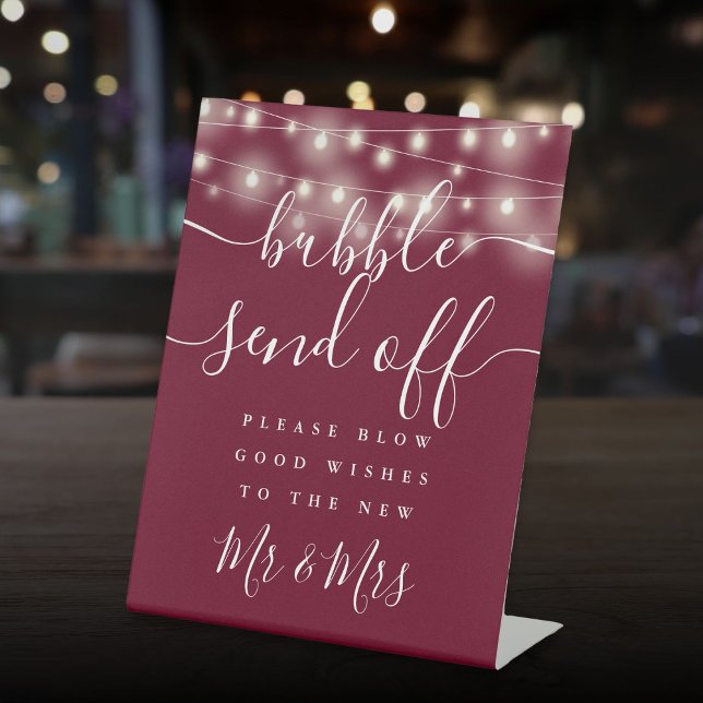 Bubble Send Off String Lights Burgundy Pedestal Sign (Bubble Send Off String Lights Burgundy Pedestal Sign
)