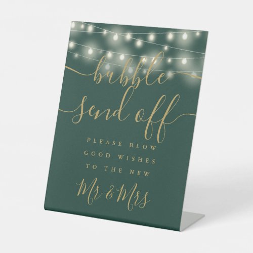Bubble Send Off String Lights Green And Gold Pedestal Sign