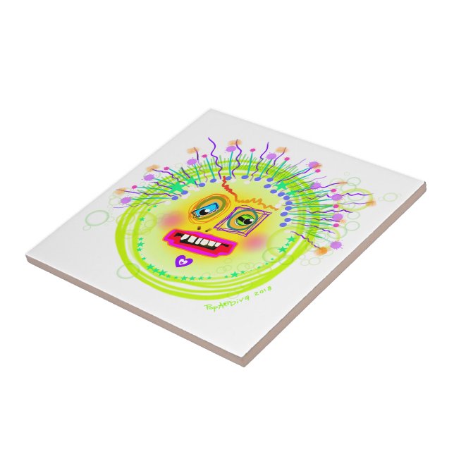 Bubble Smile Meemogie Emoji Art Ceramic Tile (Side)
