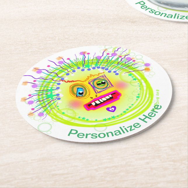 Bubble Smile Meemogie Emoji Art Round Paper Coaster (Angled)