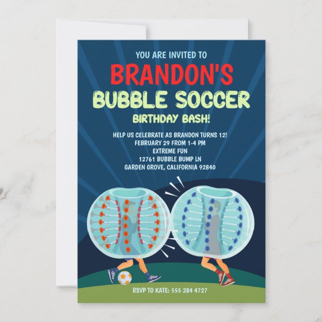 Bubble Soccer Birthday Party Invitation (Front)