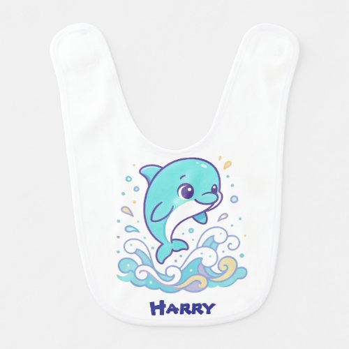 Bubble Splash Dolphin Cute Ocean Animal Custom Baby Bib