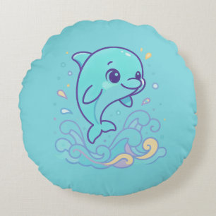 Bubble Splash Dolphin Cute Ocean Animal Custom Round Pillow