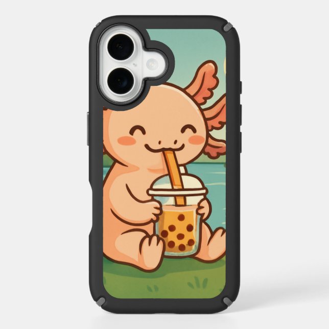 Bubble Tea Axolotl Vibes – Cute Pink Amphibian Pho Speck iPhone Case (Front)