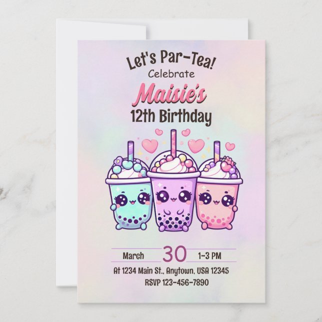 Bubble Tea Birthday Party Invitation (Front)