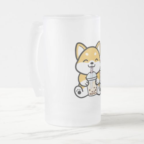 Bubble Tea Boba Corgi Frosted Glass Beer Mug