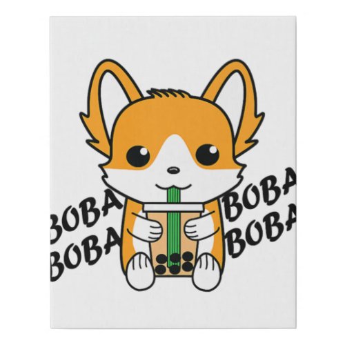 Bubble Tea Boba Corgi Premium Faux Canvas Print