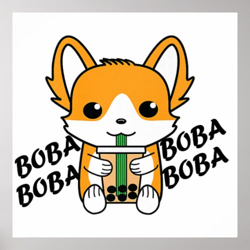 Bubble Tea Boba Corgi Premium Poster