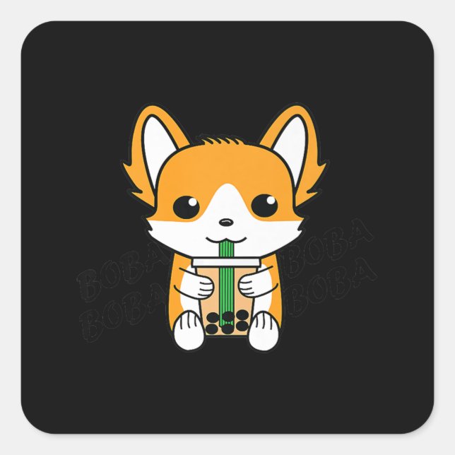 Bubble Tea Boba Corgi Premium Square Sticker (Front)
