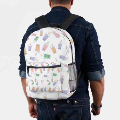 Bubble Tea Boba Cute Pastel Monogram Printed Backpack