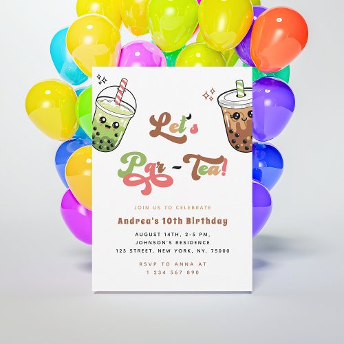 Bubble Tea Boba Lets Par_tea 10th Birthday Party Invitation