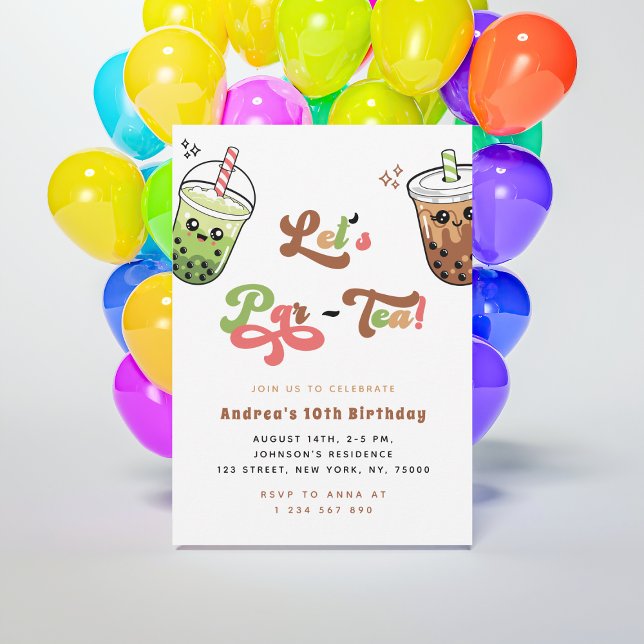 Bubble Tea Boba Let's Par-tea 10th Birthday Party Invitation (Creator Uploaded)
