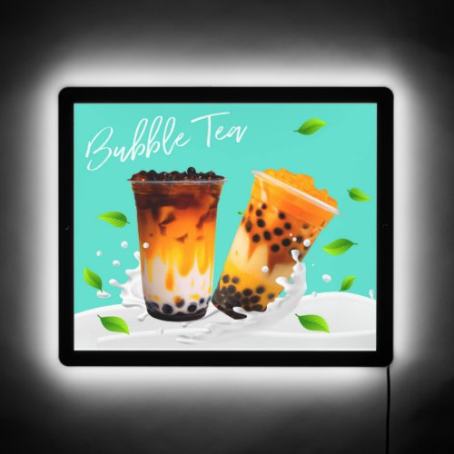 Bubble Tea Boba Refreshing Window Aqua  LED Sign