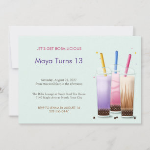 Bubble Tea Boba Teen Birthday Invitation