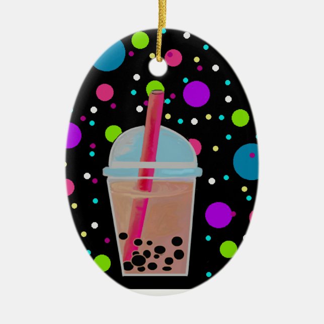 Bubble Tea - Bubble Background Ceramic Ornament (Front)