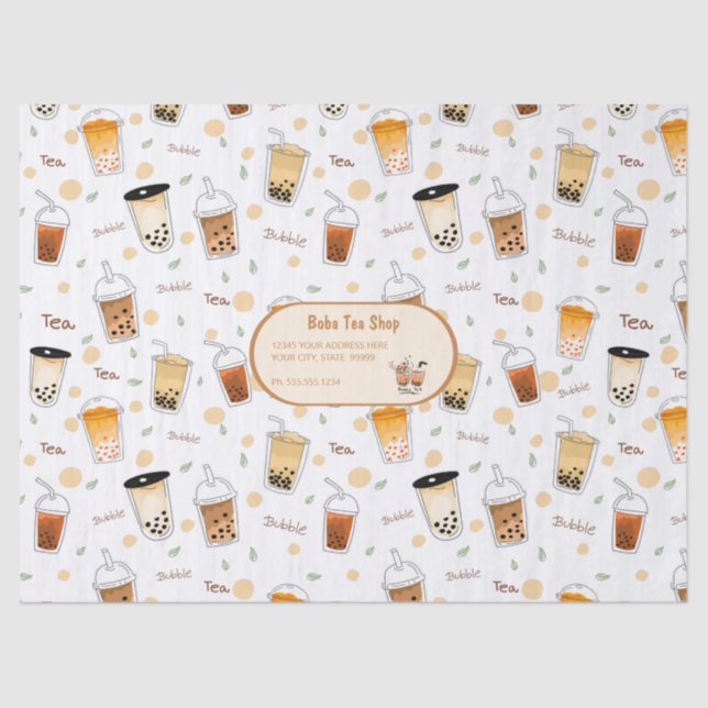 Bubble Tea Business White Tissue Paper (Front)