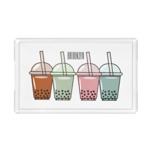 Bubble tea cartoon illustration acrylic tray