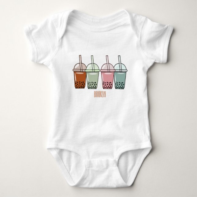 Bubble tea cartoon illustration  baby bodysuit (Front)
