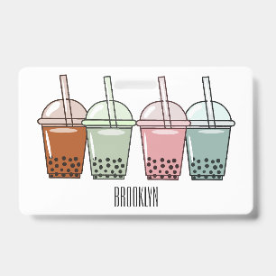 Bubble tea cartoon illustration badge
