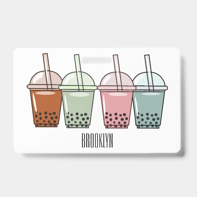Bubble tea cartoon illustration badge (Front)