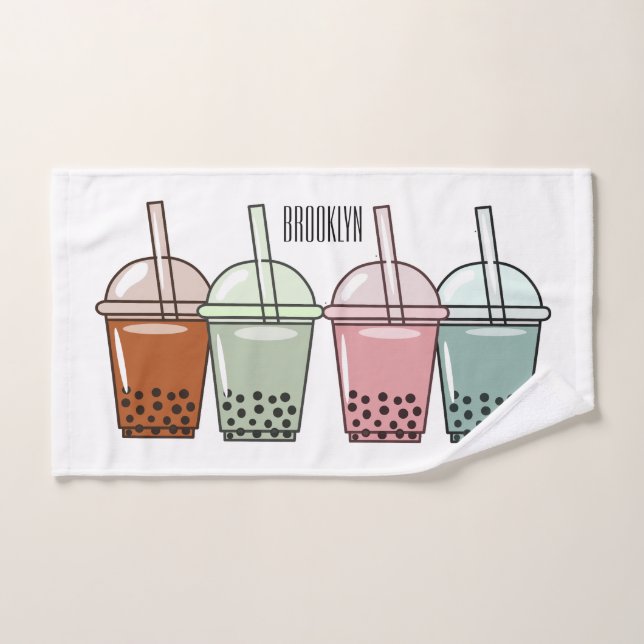 Bubble tea cartoon illustration  bath towel set (Hand Towel)