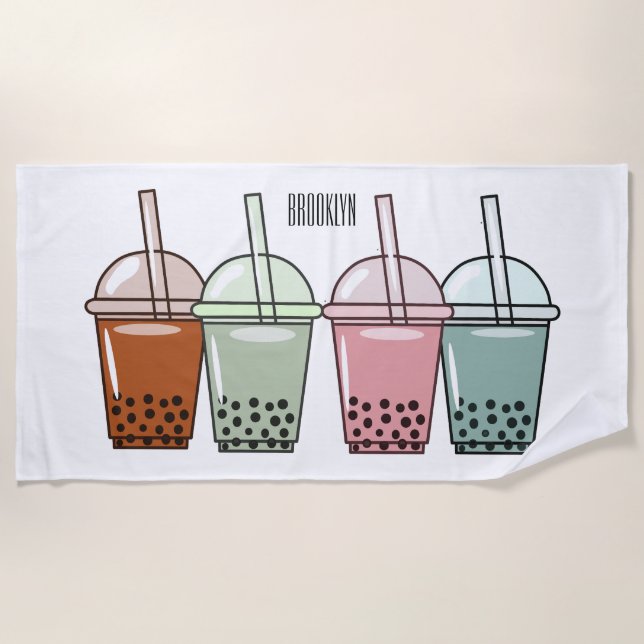 Bubble tea cartoon illustration  beach towel (Front)