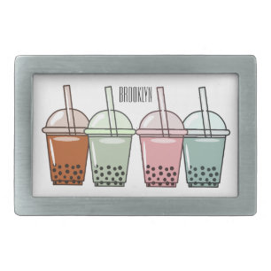 Bubble tea cartoon illustration belt buckle