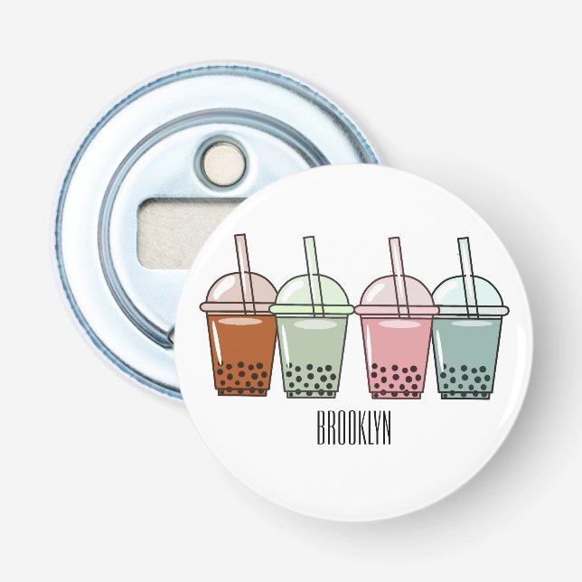 Bubble tea cartoon illustration  bottle opener (Front)