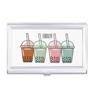 Bubble tea cartoon illustration business card case