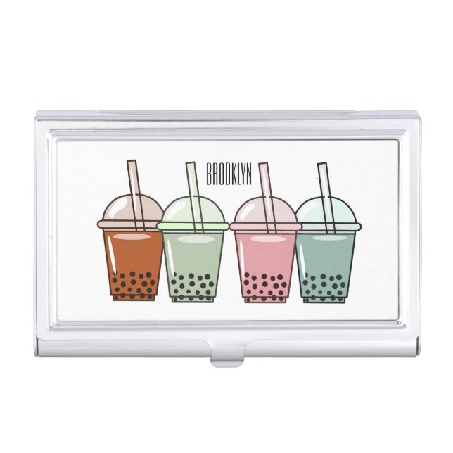 Bubble tea cartoon illustration business card case (Front)