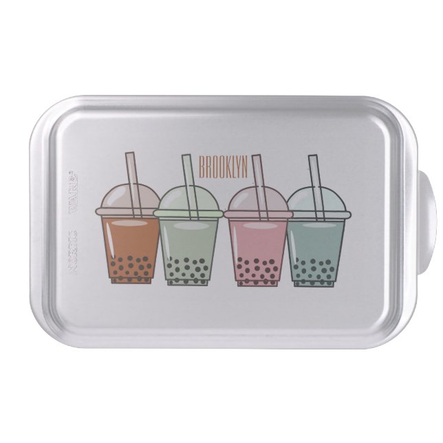 Bubble tea cartoon illustration  cake pan (Front)