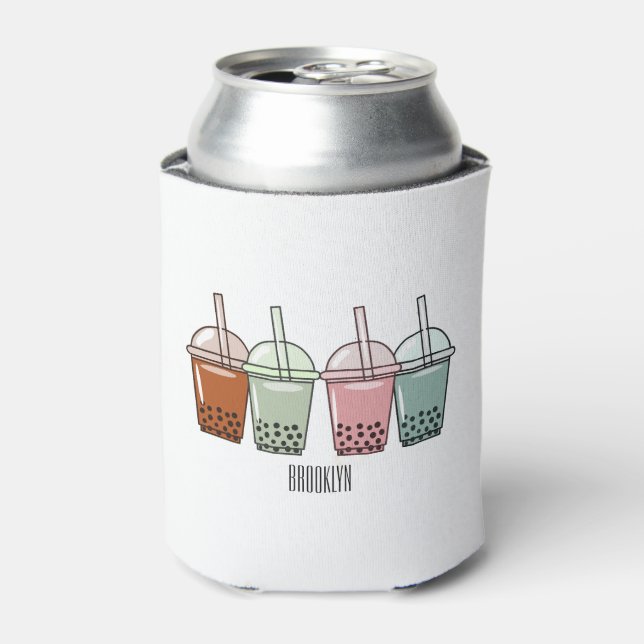 Bubble tea cartoon illustration  can cooler (Can Front)