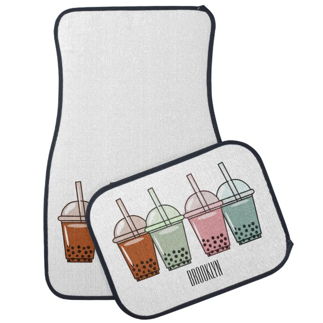 Bubble tea cartoon illustration car floor mat (Set)