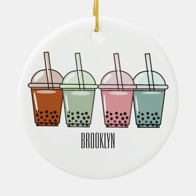 Bubble tea cartoon illustration ceramic ornament (Back)