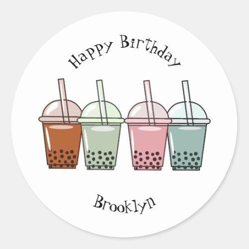 Bubble tea cartoon illustration classic round sticker