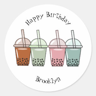 Bubble tea cartoon illustration classic round sticker