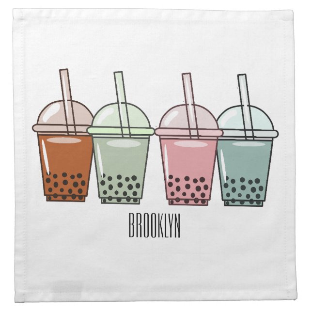 Bubble tea cartoon illustration cloth napkin (Front)